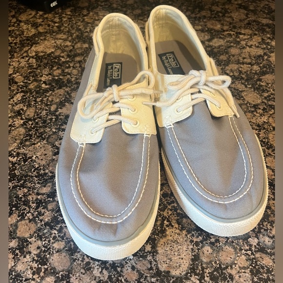 Polo Ralph Lauren canvas boat shoes. 13. Excellent condition. Gray and cream. - Picture 3 of 14